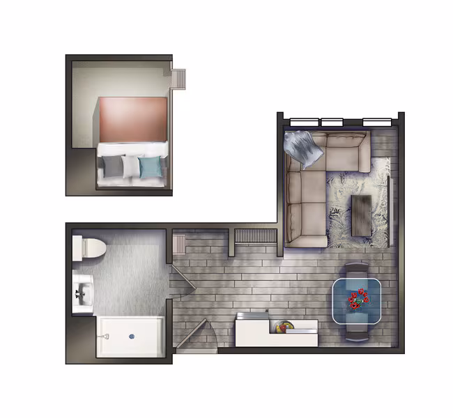 Studio - 246 sqft 224 floor plan